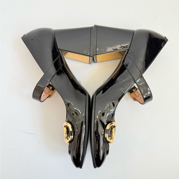 Gucci Black Patent leather Baby Horsebit Mid-Heel Mary Jane Pumps EU 37.5 - Picture 4 of 9